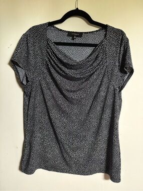 Jones Wear Black and White Dot Cowl Neck Short Sleeve Top